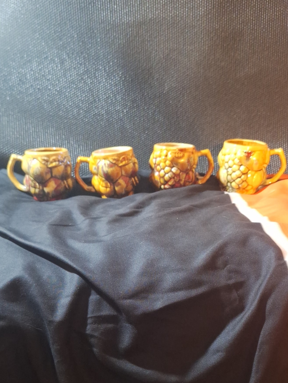 Vintage MCM Hand-Painted Ceramic Fruit Mug Set of 4